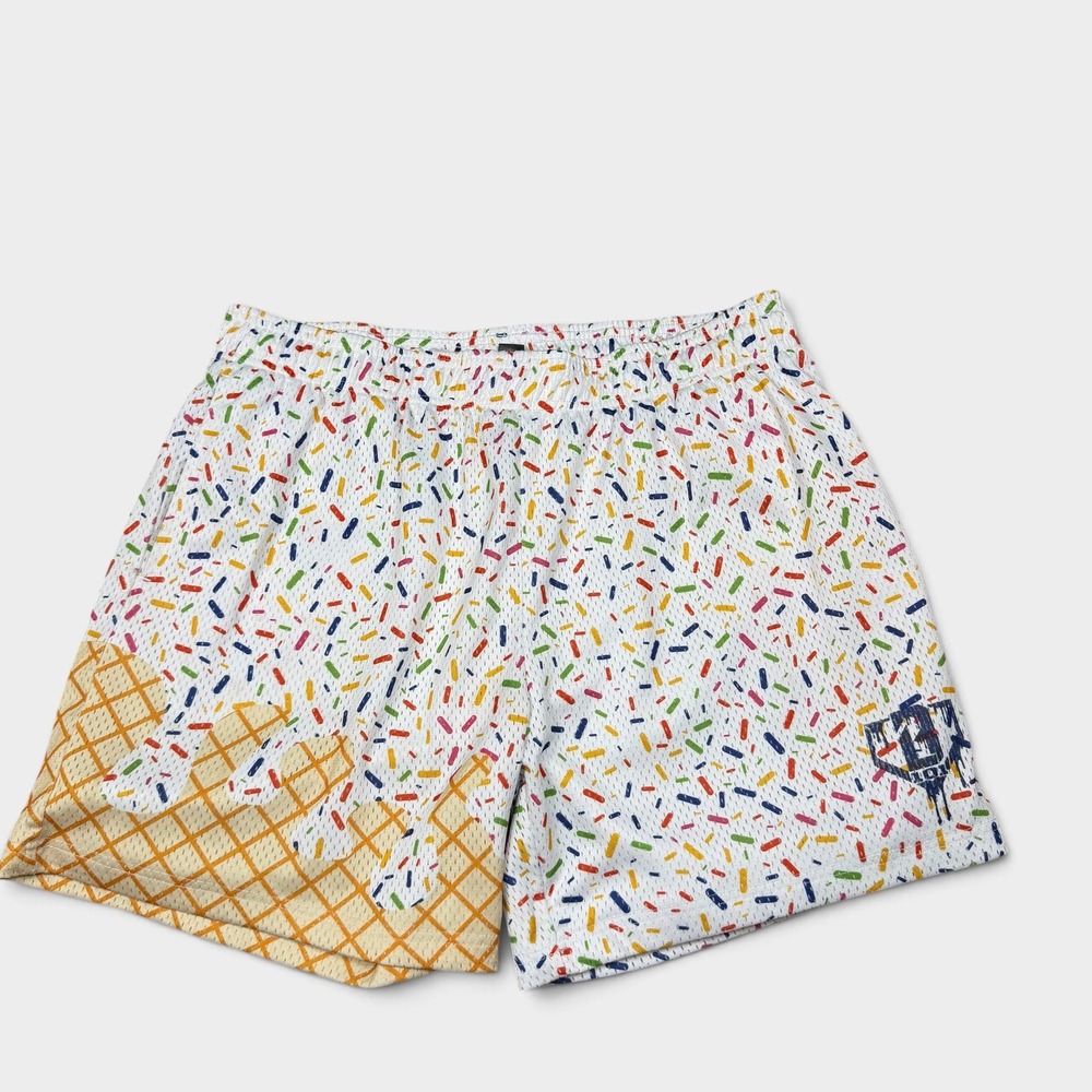 B101 Baseball Lifestyle Ice Cream Sprinkle Mesh Shorts Mens XL White Waffle Cone